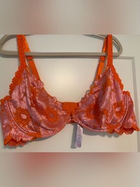 Savage X Fenty | 44DD Floral Lace Bra - Pink Orange Embroidered Underwire